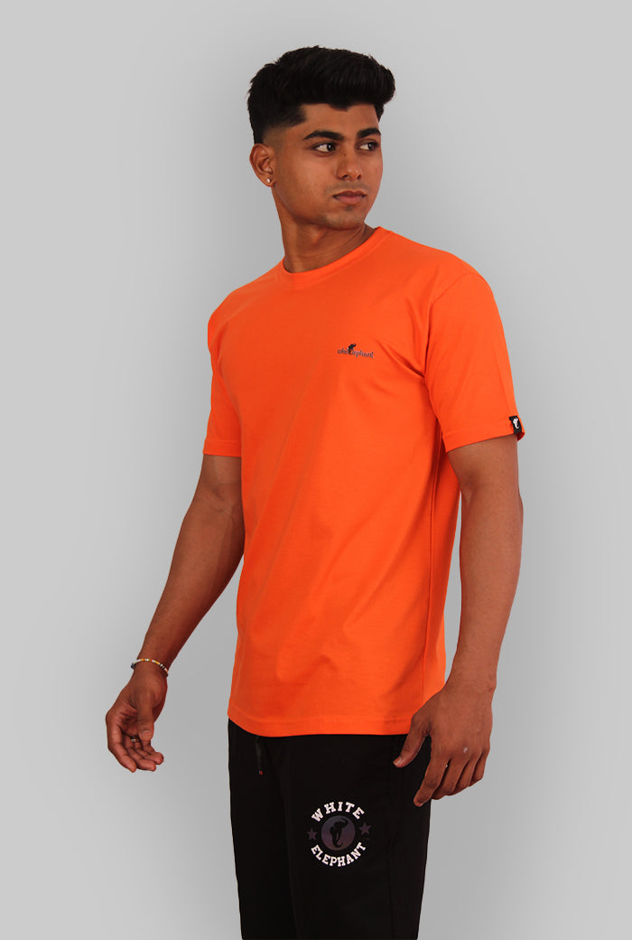 Orange Color Mens Round Neck Solid T-Shirt