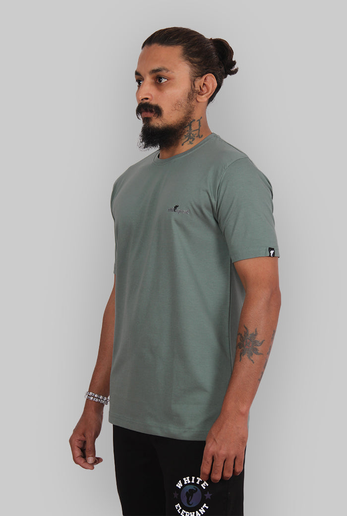 Sage Green Color Mens Round Neck Solid T-Shirt