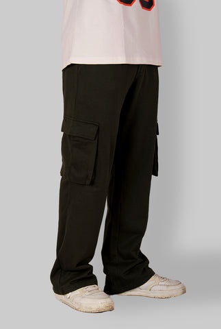 OLIVE GREEN SIX POCKET KNITTED CARGO PANT