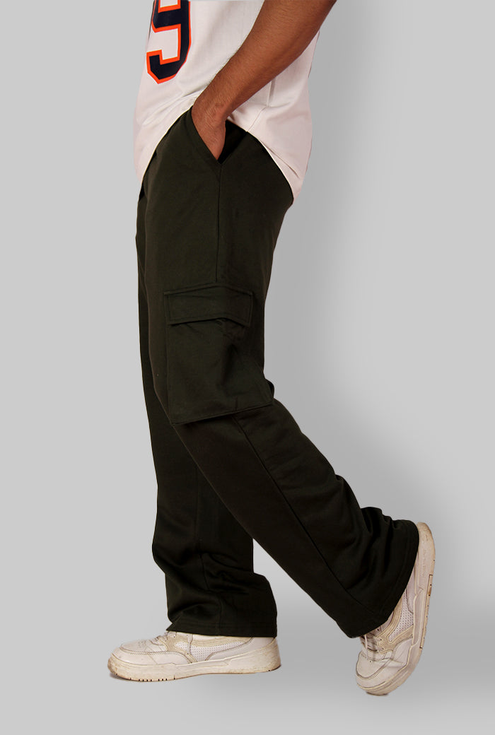 OLIVE GREEN SIX POCKET KNITTED CARGO PANT