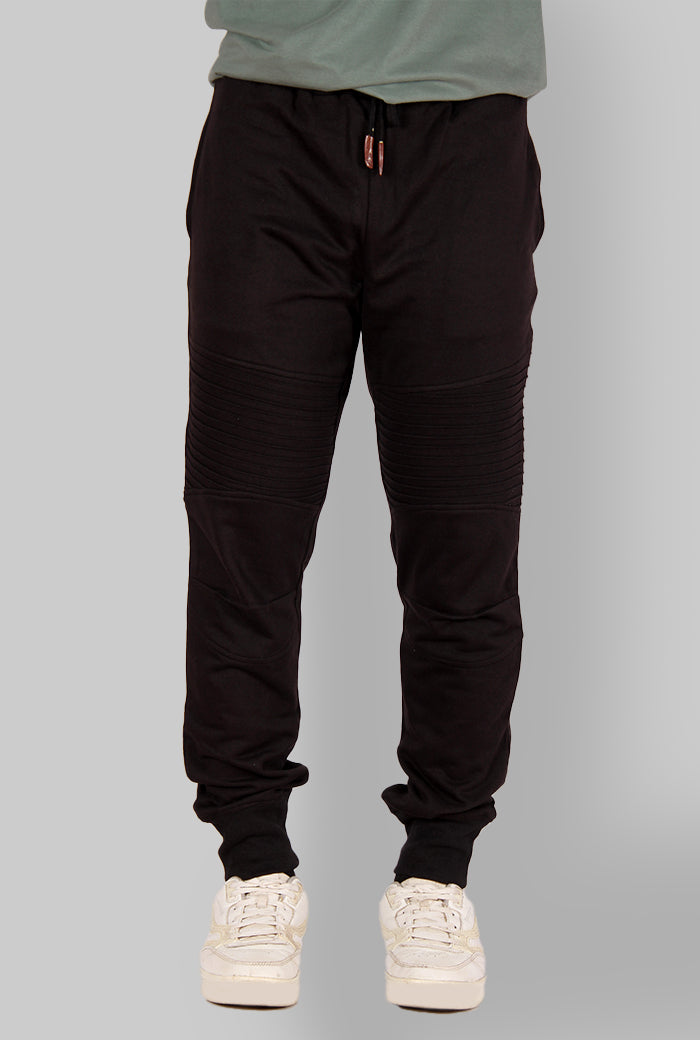 BLACK COLOR JOGGERS WITH PLEATS ON KNEES