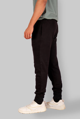 BLACK COLOR JOGGERS WITH PLEATS ON KNEES