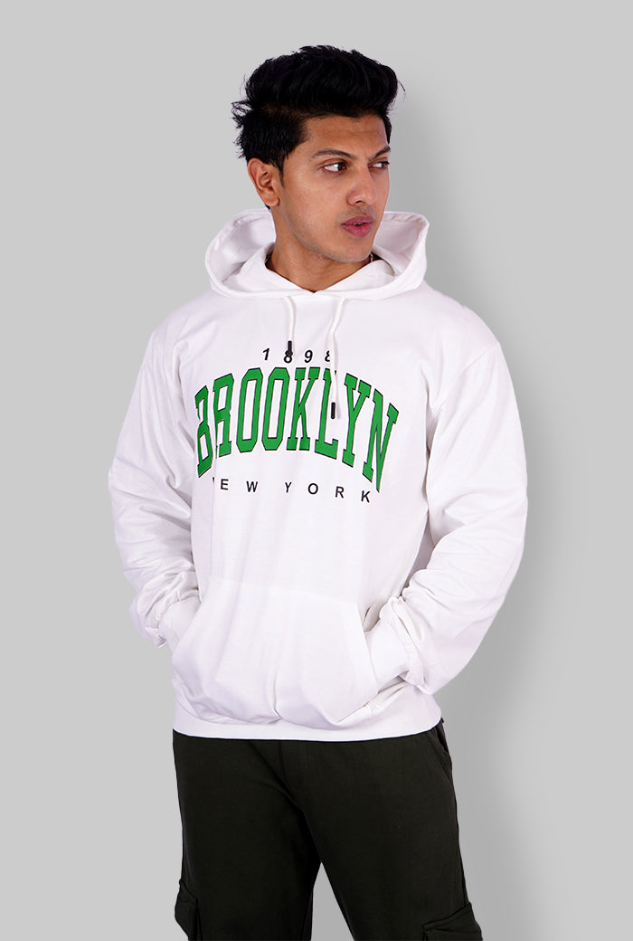 WHITE BROOKLYN PRINTED HOODIE