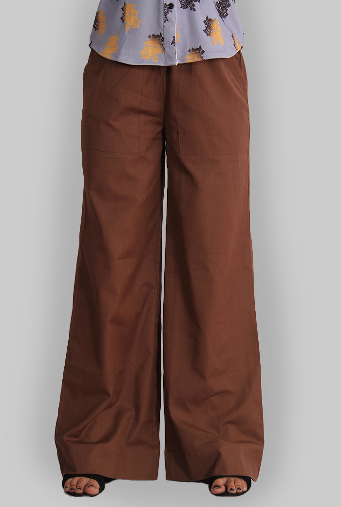 Women Loose Fit High-Rise Brown Trousers