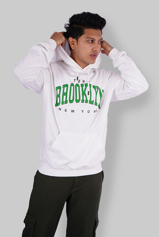 WHITE BROOKLYN PRINTED HOODIE