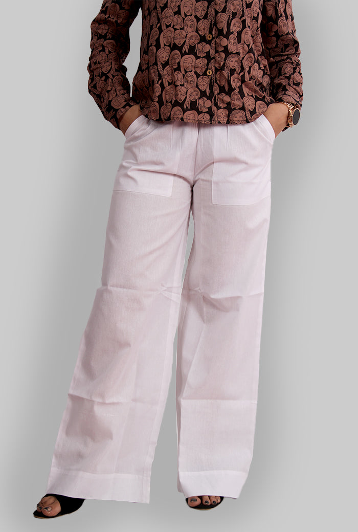 Women Loose Fit High-Rise White Trousers