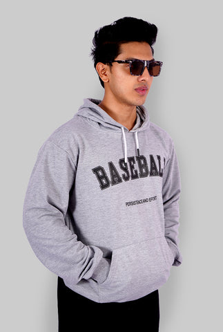 GREY BASEBALL PRINTED HOODIE