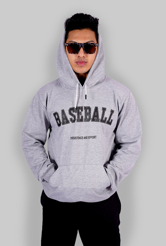 GREY BASEBALL PRINTED HOODIE