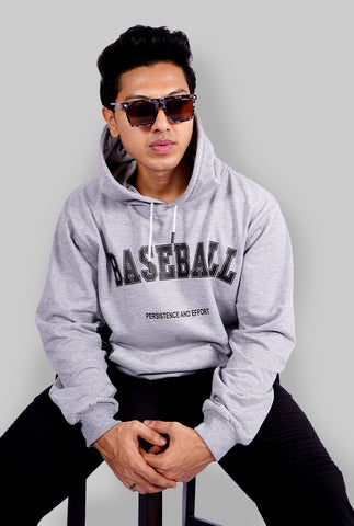 GREY BASEBALL PRINTED HOODIE