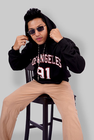 BLACK LOS ANGELES PRINTED HOODIE