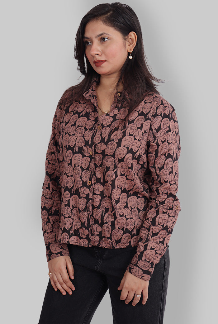 FACE PRINTED WOMEN CASUAL SHIRT